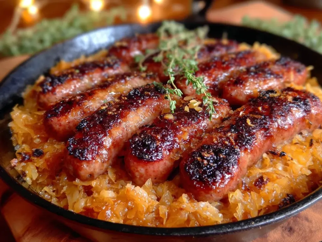 one-pan crispy kielbasa and sauerkraut recipe - featured image