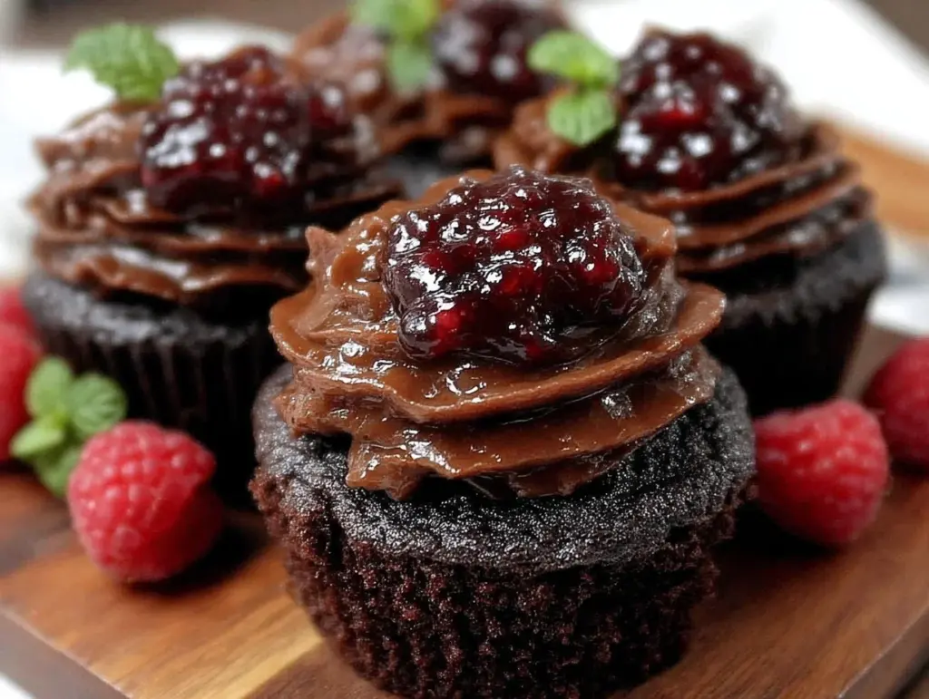 raspberry filled chocolate cupcakes - featured image