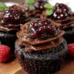 raspberry filled chocolate cupcakes - featured image