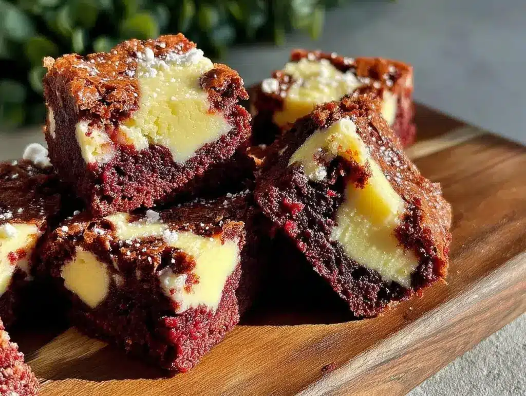 red velvet cheesecake swirl brownies - featured image