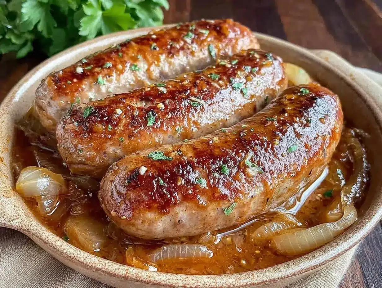 savory bratwurst in beer recipe preparation steps