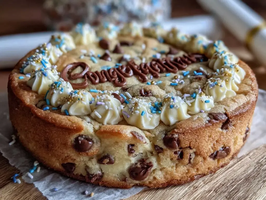 congratulations grad chocolate chip cookie cake - featured image