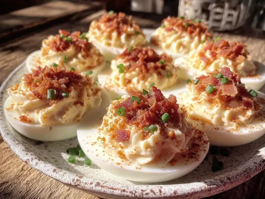 creamy bacon ranch loaded deviled eggs - featured image