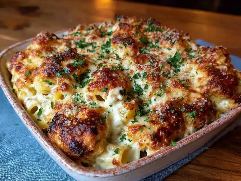 creamy chicken Alfredo baked ziti - featured image