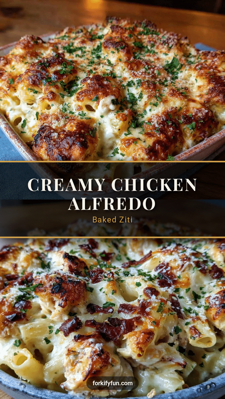 creamy chicken Alfredo baked ziti recipe