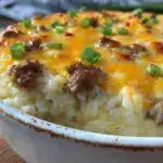 creamy one-pot cheesy beef and rice casserole - featured image