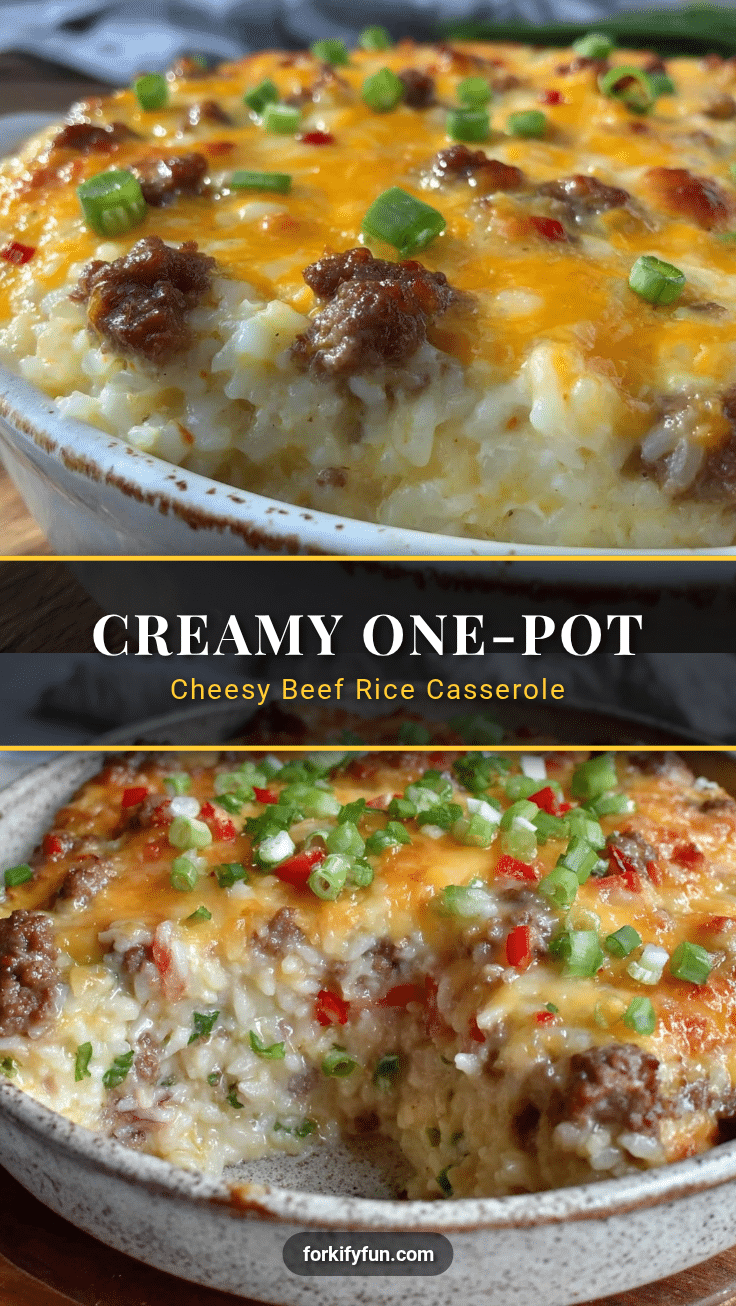 creamy one-pot cheesy beef and rice casserole recipe