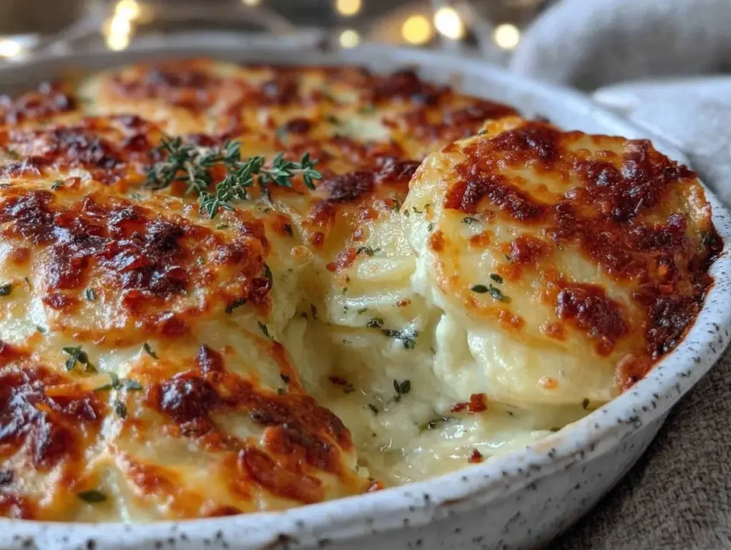 creamy scalloped potatoes au gratin with gruyere - featured image