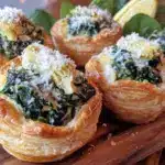 creamy spinach artichoke puff pastry cups - featured image