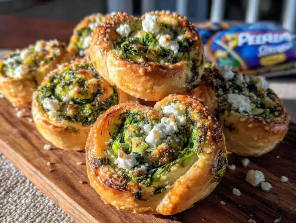 crispy shamrock spinach and feta pinwheels - featured image