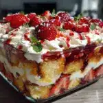 easy layered strawberry shortcake trifle - featured image
