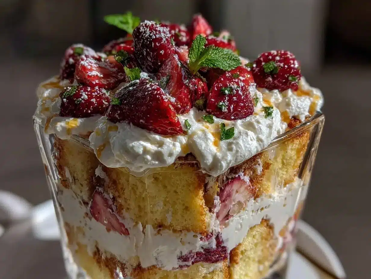 easy layered strawberry shortcake trifle preparation steps