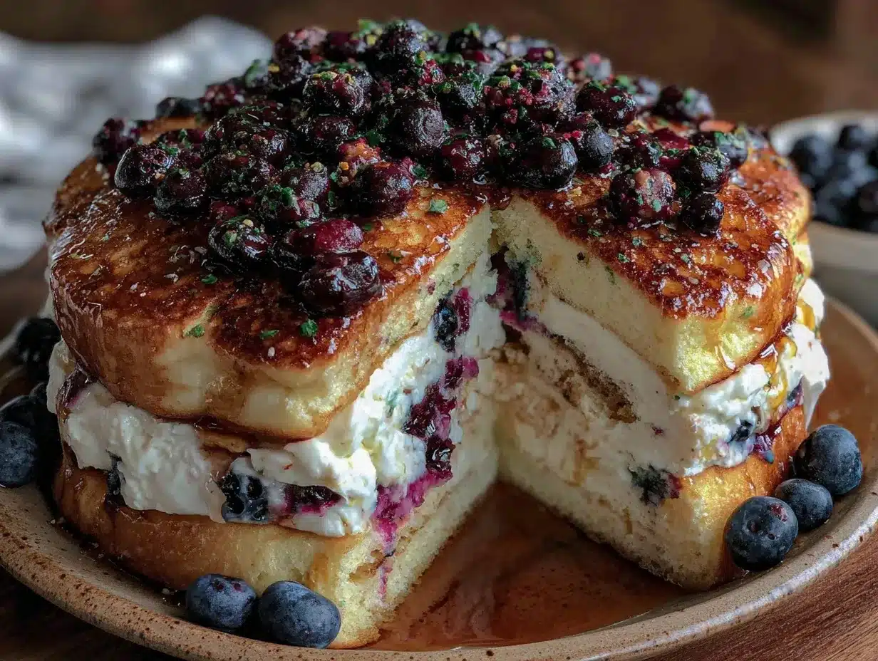 fluffy blueberry cream cheese stuffed pancake casserole preparation steps