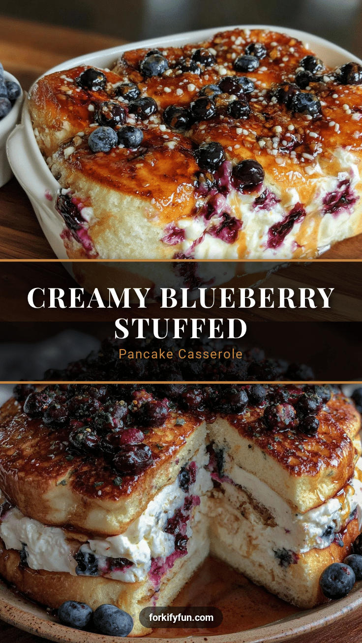 fluffy blueberry cream cheese stuffed pancake casserole recipe