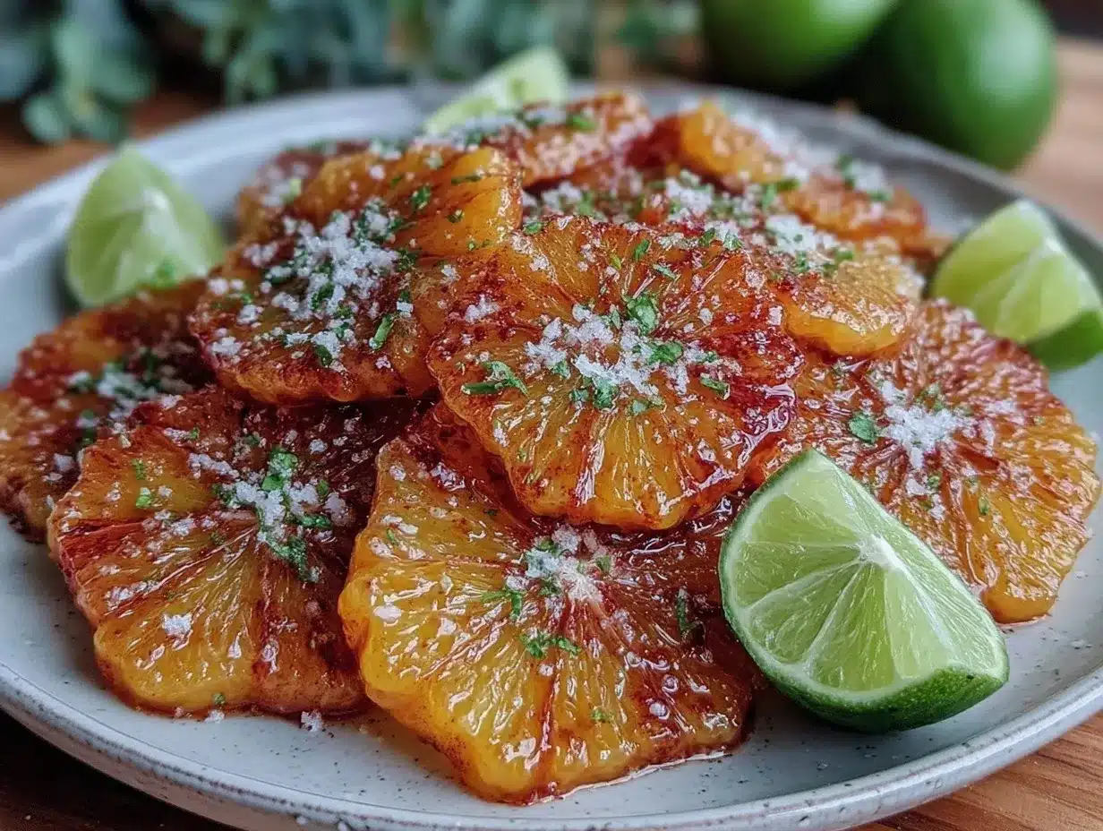 fresh orange slices with tajín preparation steps