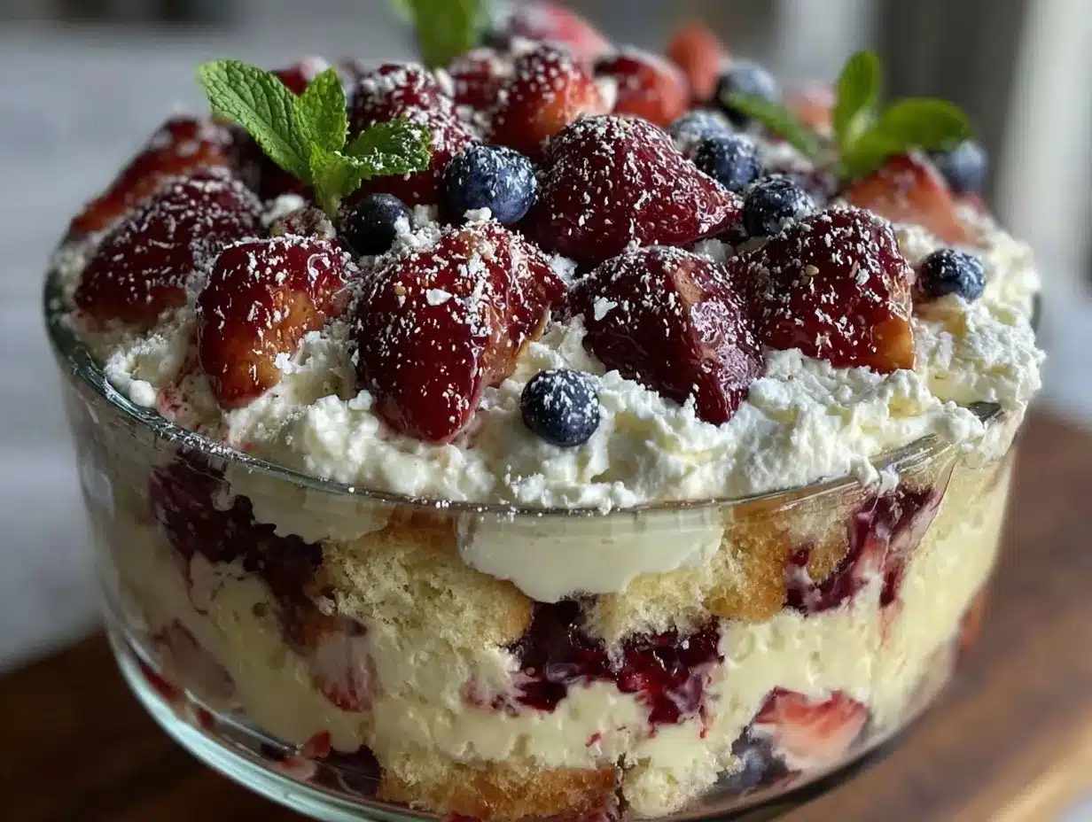 fresh red white and blue berry trifle recipe preparation steps