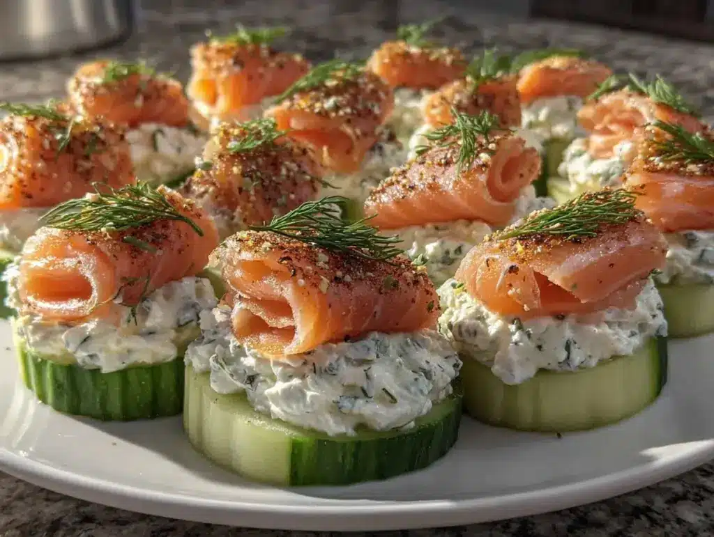 fresh smoked salmon cucumber bites - featured image