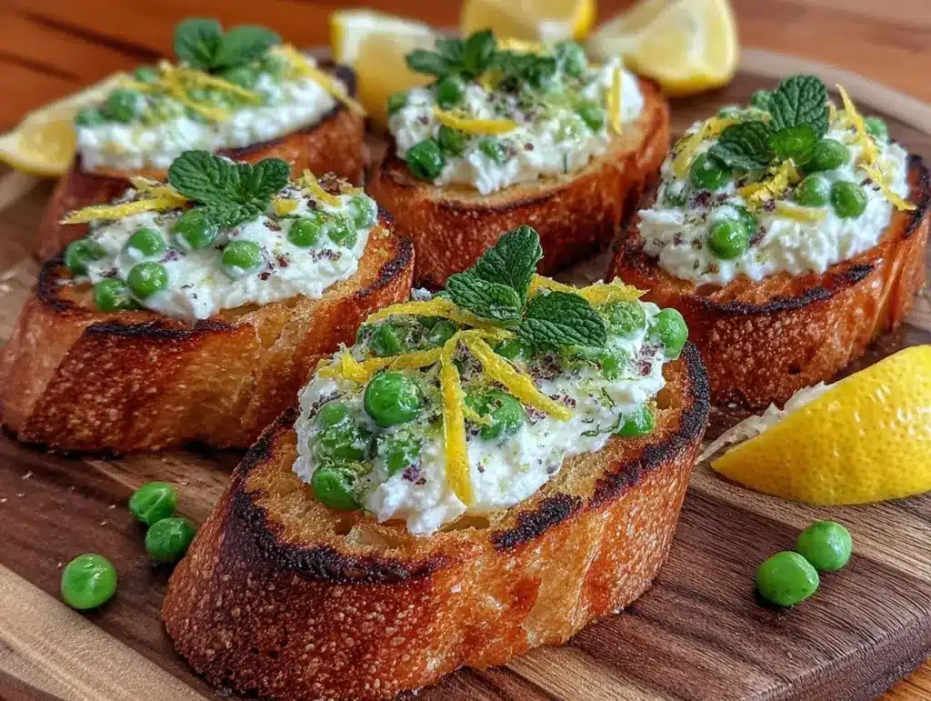 Fresh Spring Pea and Lemon Ricotta Bruschetta - featured image