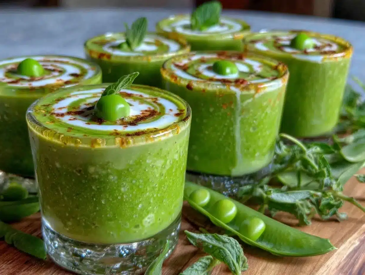 fresh spring pea and mint soup shooters preparation steps