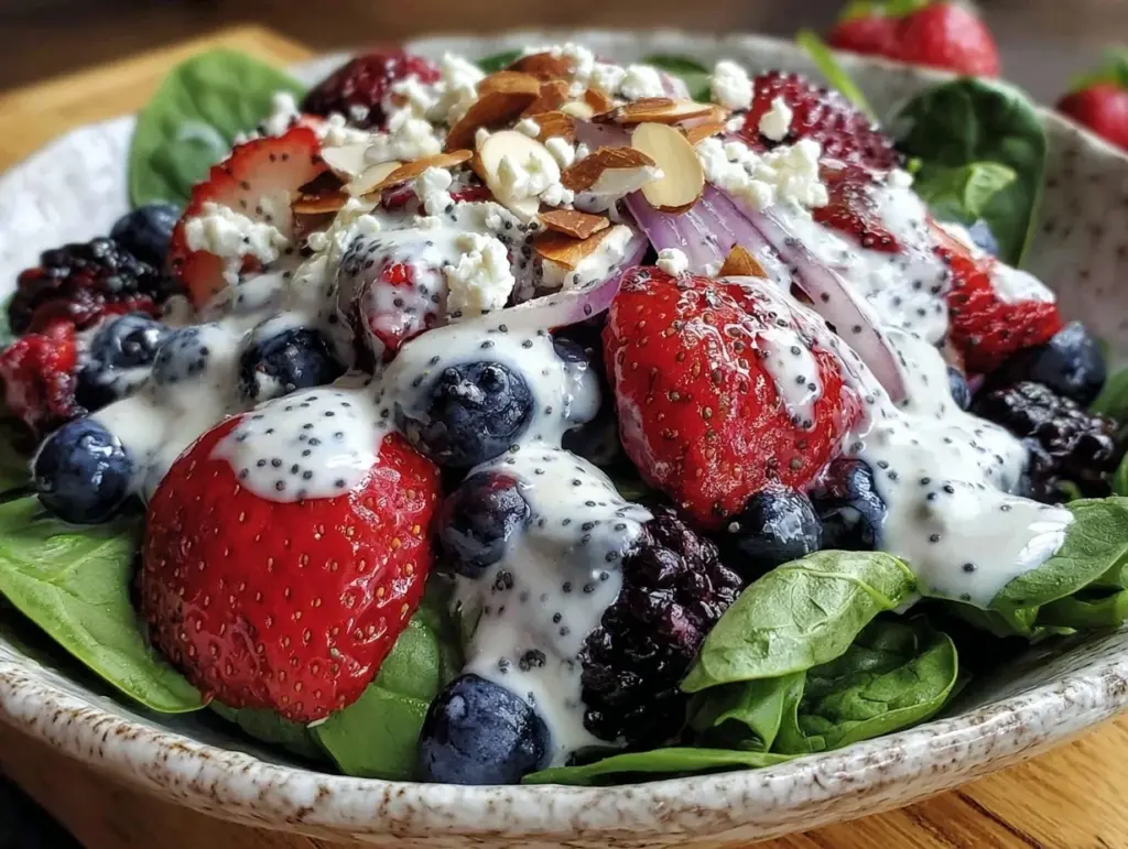 fresh summer berry spinach salad - featured image