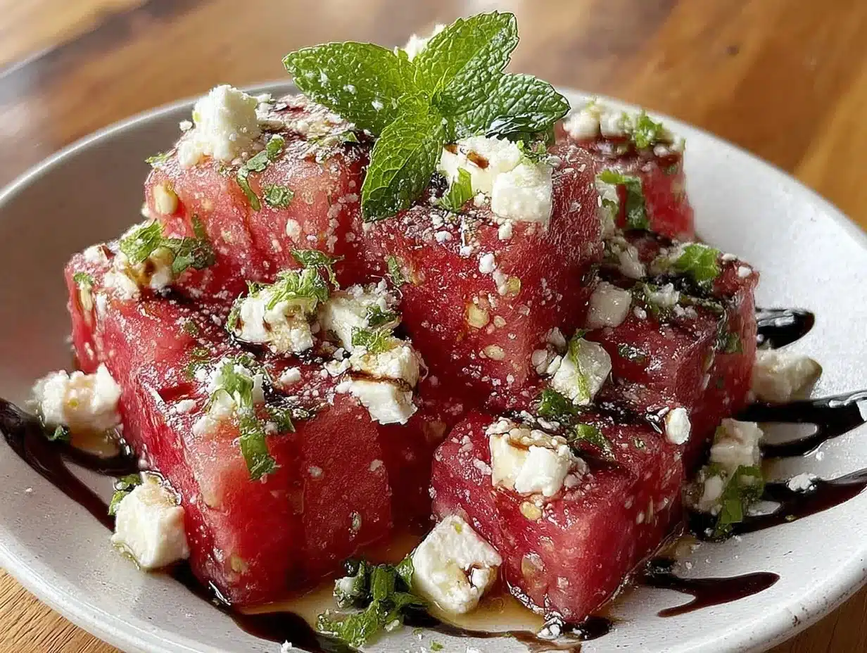 fresh watermelon feta salad preparation steps