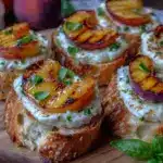 grilled peach and burrata crostini - featured image