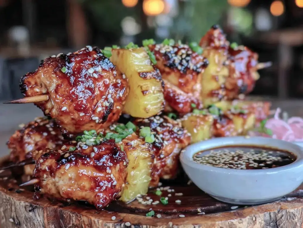 grilled pineapple teriyaki chicken skewers - featured image