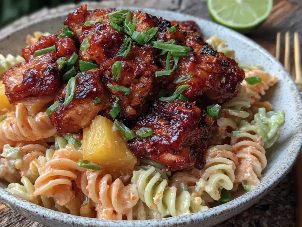 Hawaiian BBQ chicken pasta salad - featured image