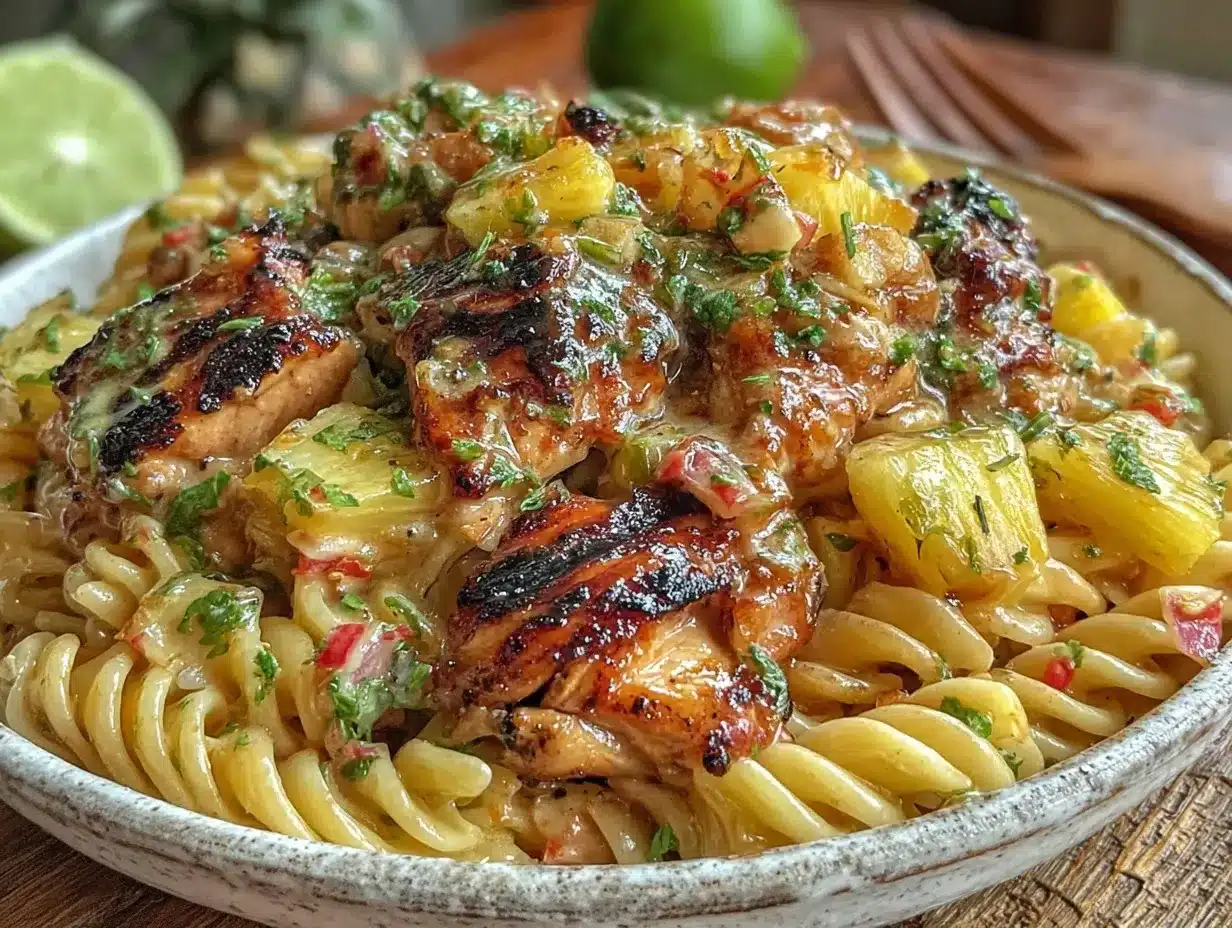 Hawaiian BBQ chicken pasta salad preparation steps