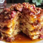 maple bacon cinnamon roll pancake bake - featured image