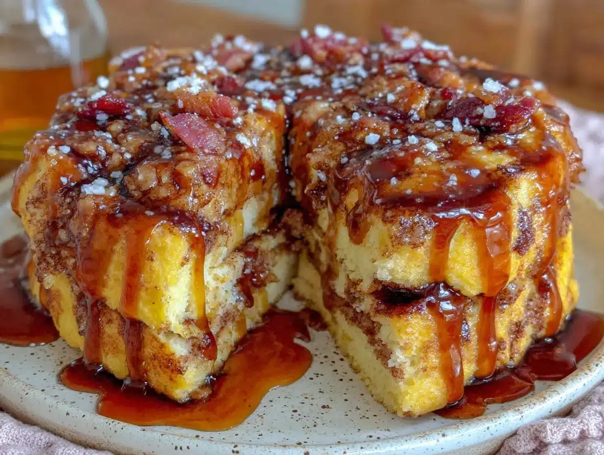 maple bacon cinnamon roll pancake bake preparation steps