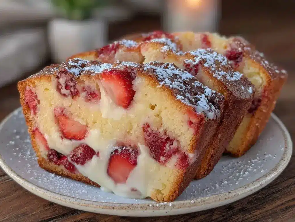 moist fresh strawberry cream cheese pound cake - featured image
