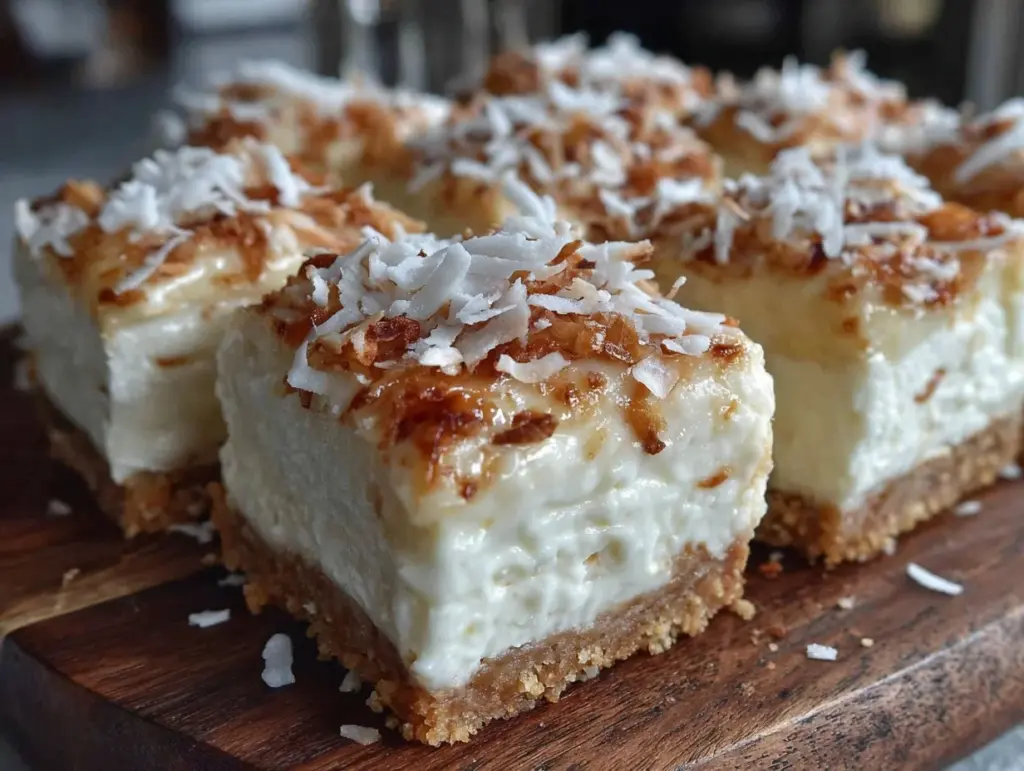 no bake coconut cream pie cheesecake bars - featured image