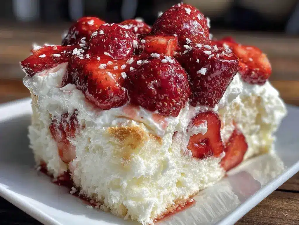 no-bake strawberry angel food cake - featured image