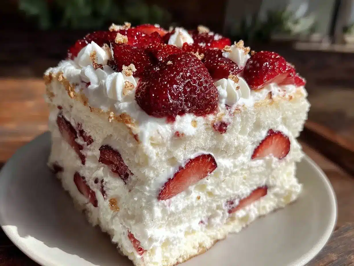 no-bake strawberry angel food cake preparation steps