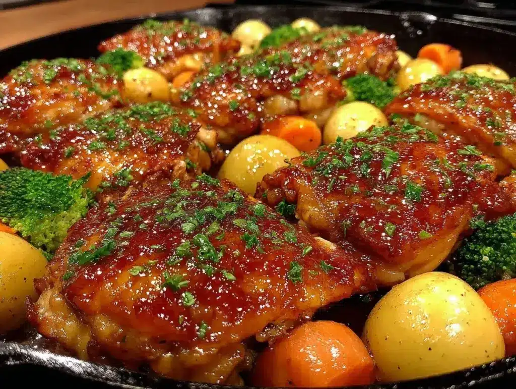 one-pan honey garlic chicken - featured image