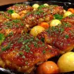 one-pan honey garlic chicken - featured image