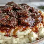 slow cooker beef tips and gravy - featured image