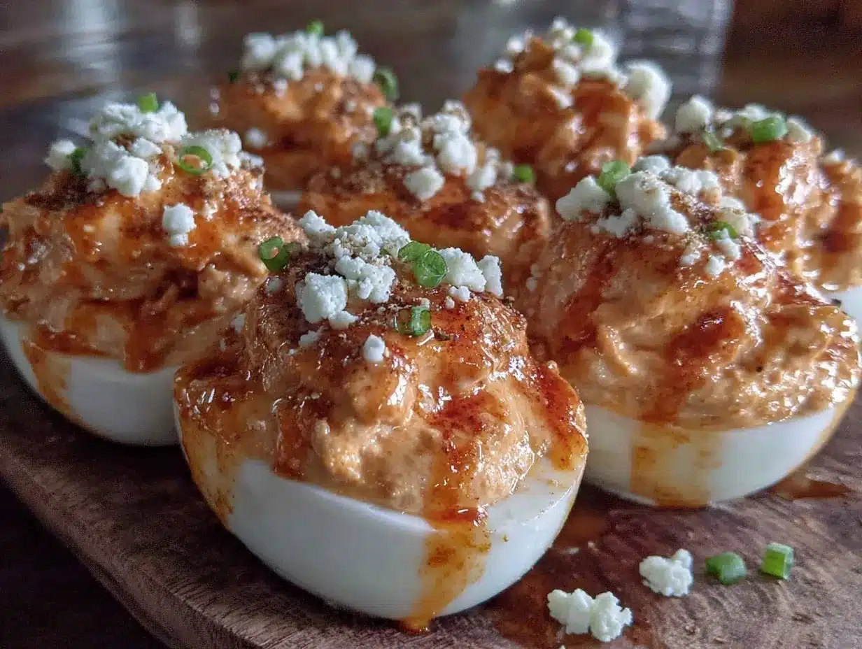 spicy buffalo chicken deviled eggs preparation steps