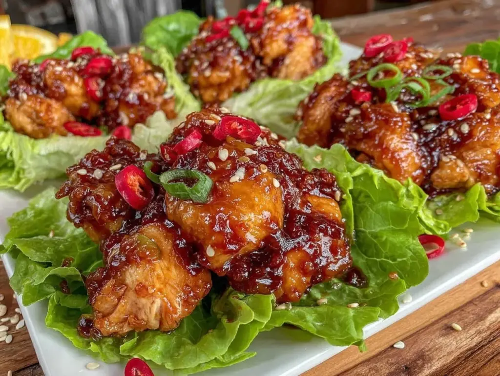 sticky honey sesame chicken lettuce wraps - featured image