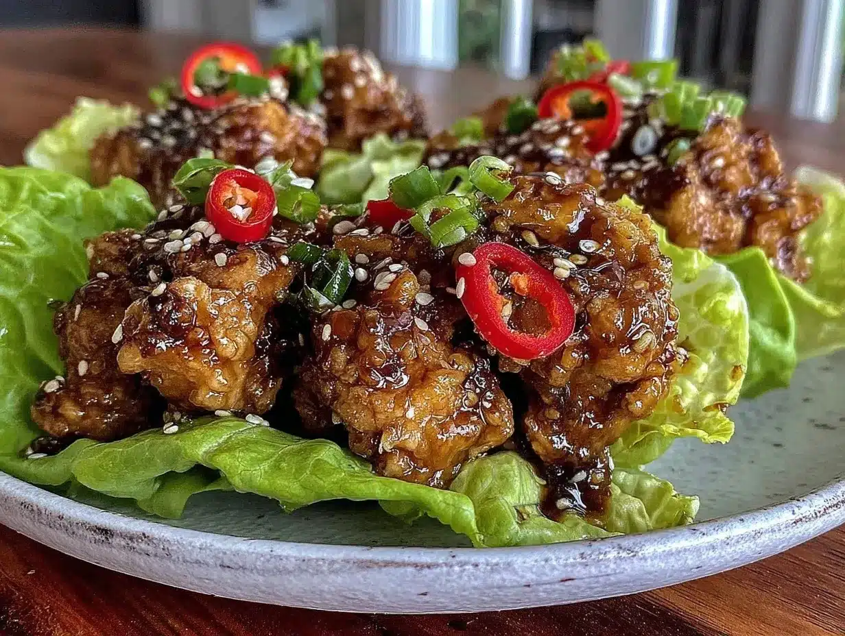 sticky honey sesame chicken lettuce wraps preparation steps