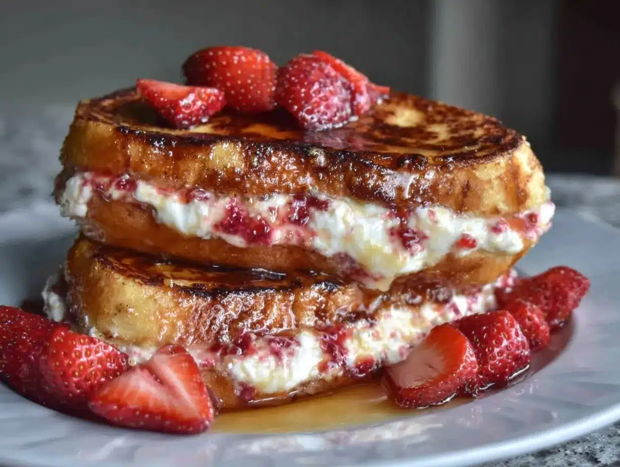 strawberry cream cheese stuffed french toast preparation steps