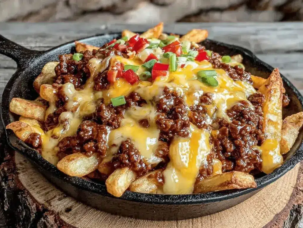 campfire cast iron chili cheese fries - featured image
