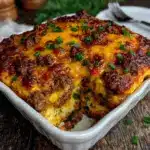cheesy low-carb bunless burger casserole - featured image