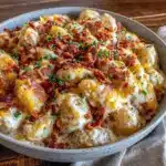 creamy crockpot loaded potato soup with bacon - featured image
