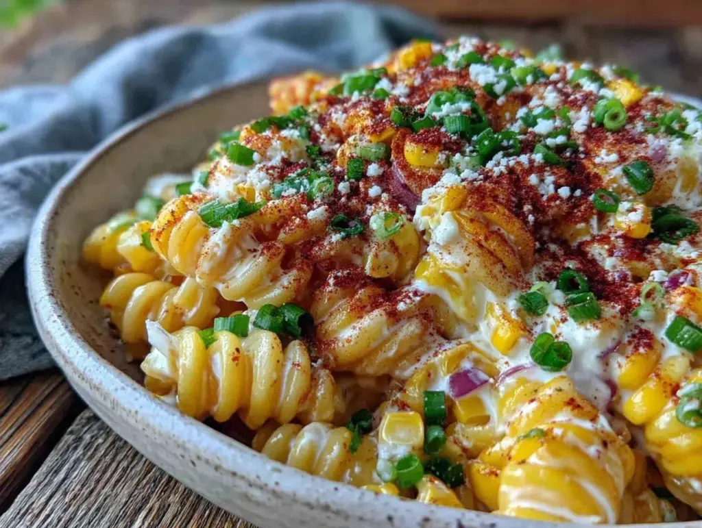 creamy elote street corn pasta salad - featured image