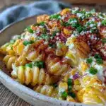 creamy elote street corn pasta salad - featured image
