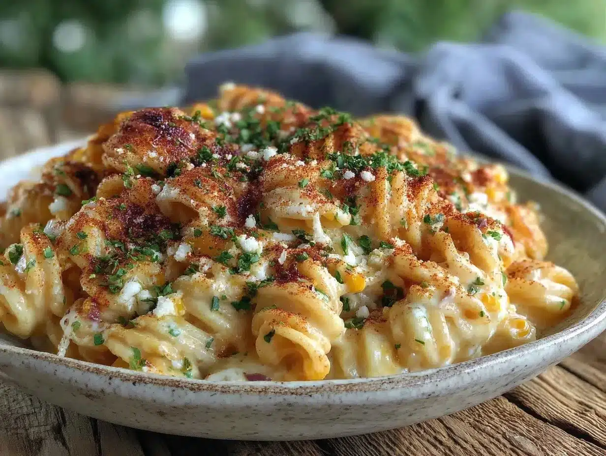 creamy elote street corn pasta salad preparation steps