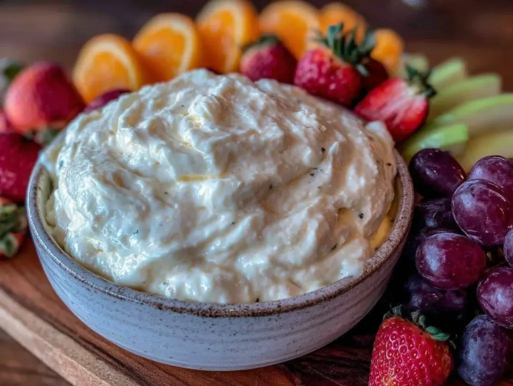 creamy fruit dip with marshmallow fluff - featured image