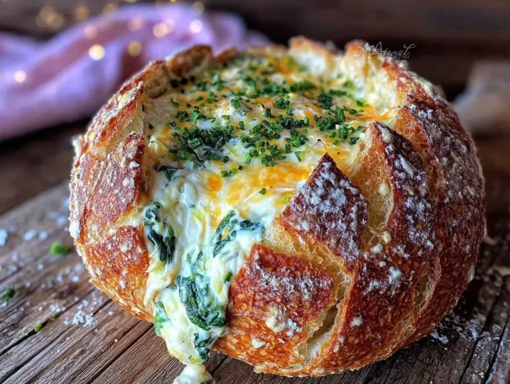 creamy spinach artichoke dip bread bowl - featured image